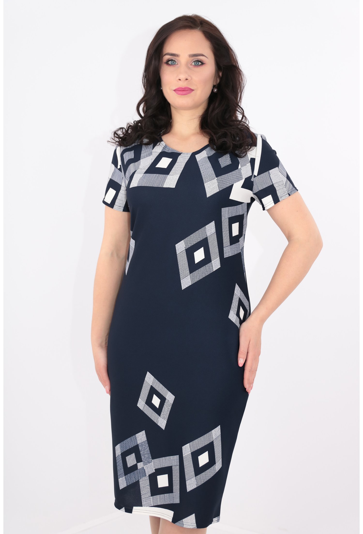 Rochie bleumarin cu model geometric