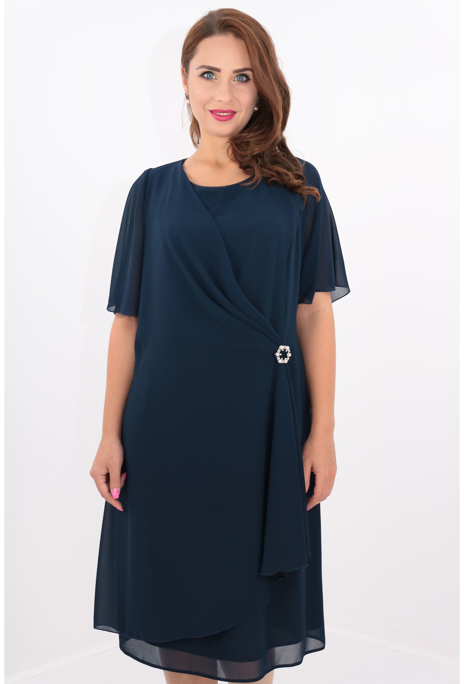 Rochie bleumarin din voal drapat