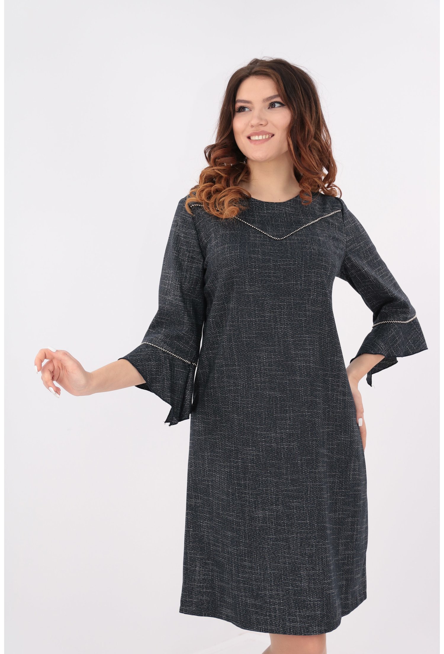 Rochie bleumarin in carouri fine
