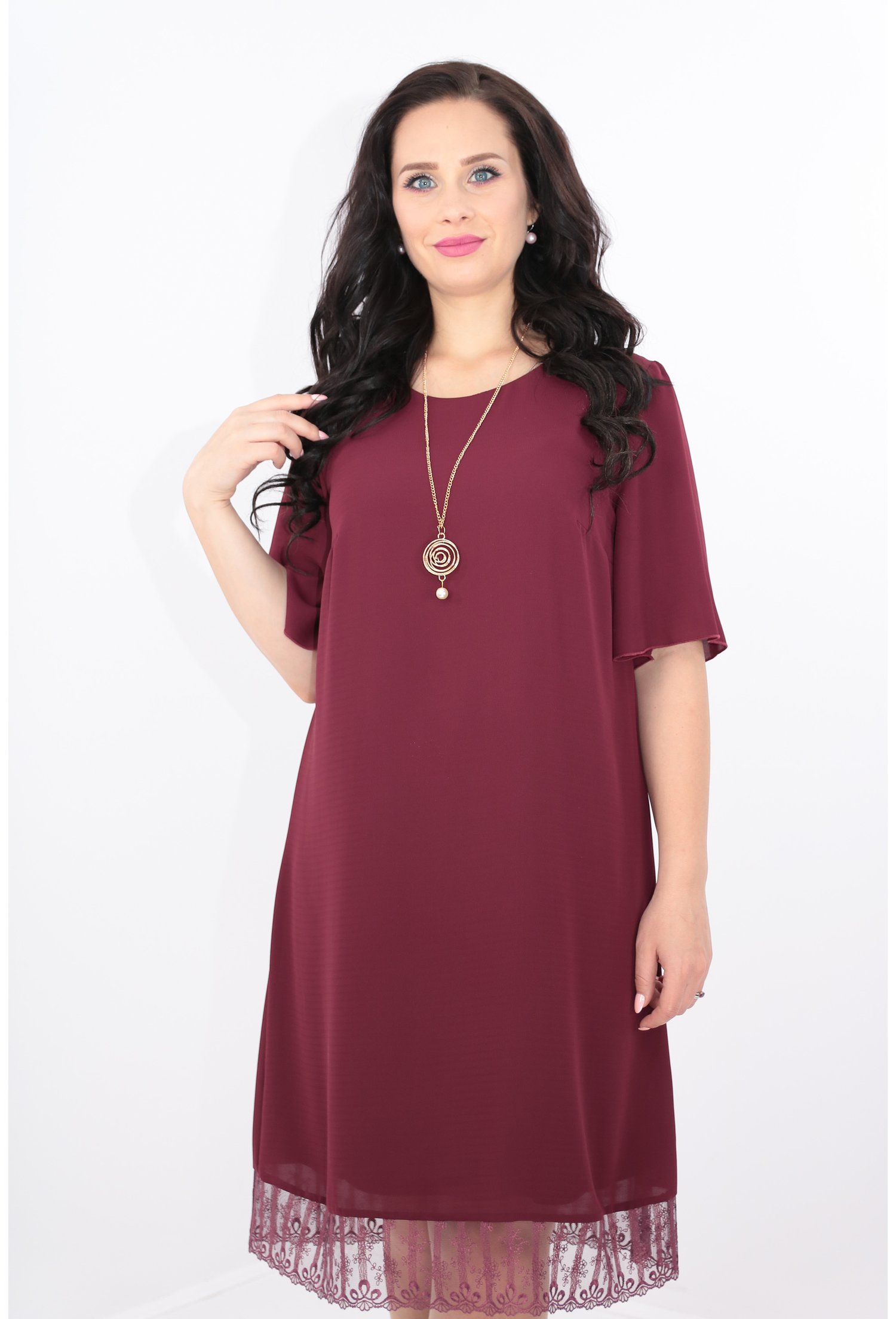 Rochie bordo cu colier