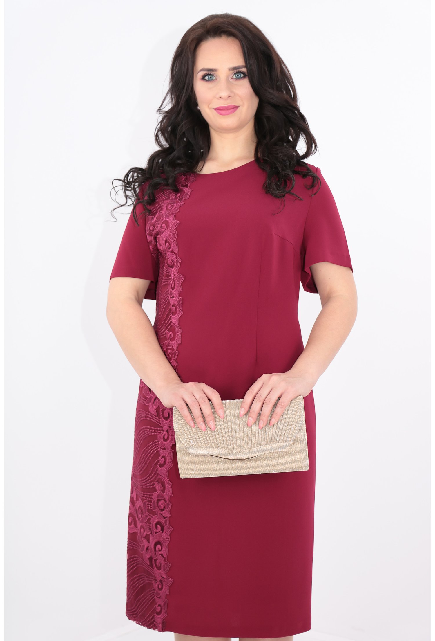 Rochie bordo cu dantela aplicata