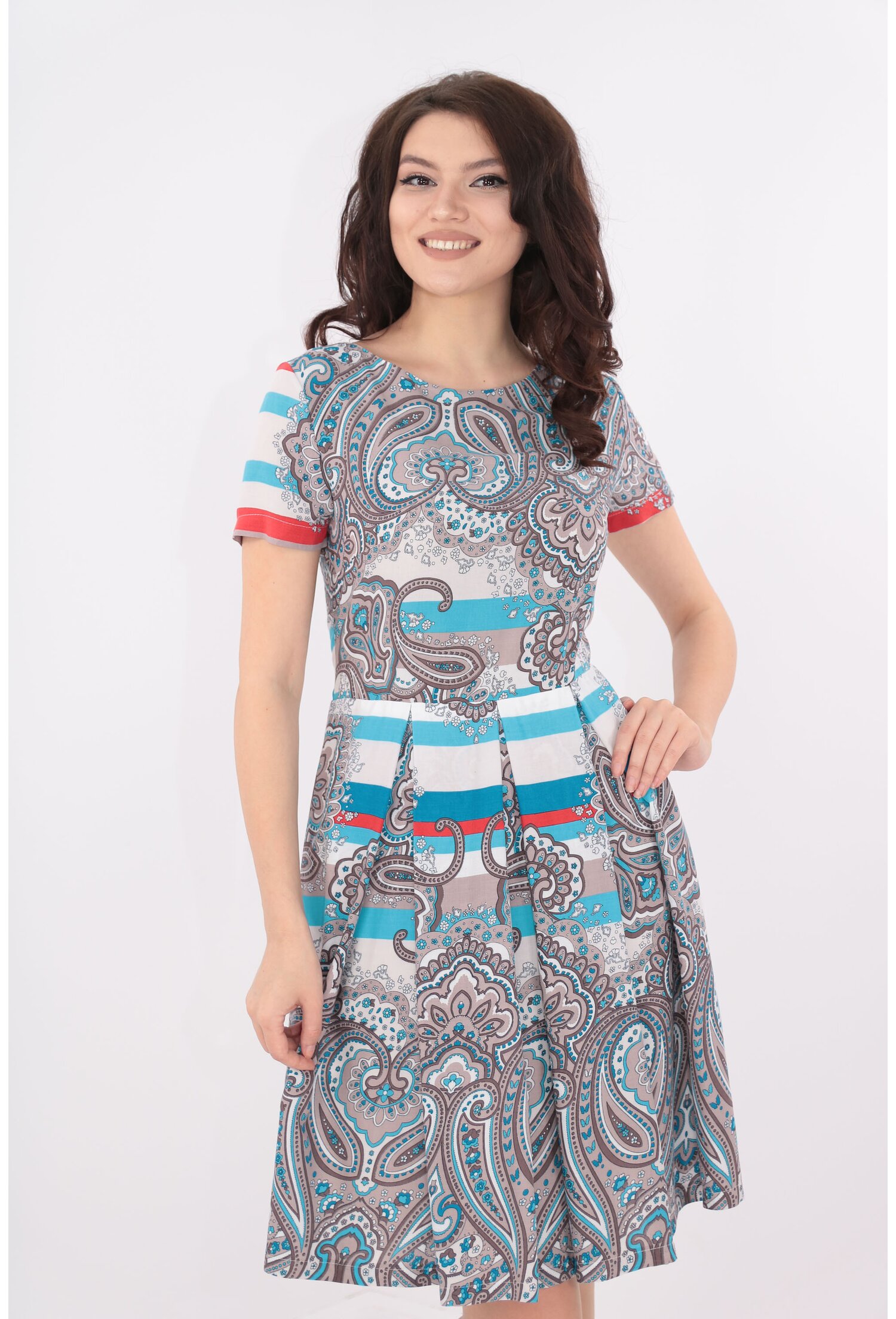 Rochie cu pliuri si bordura albastra