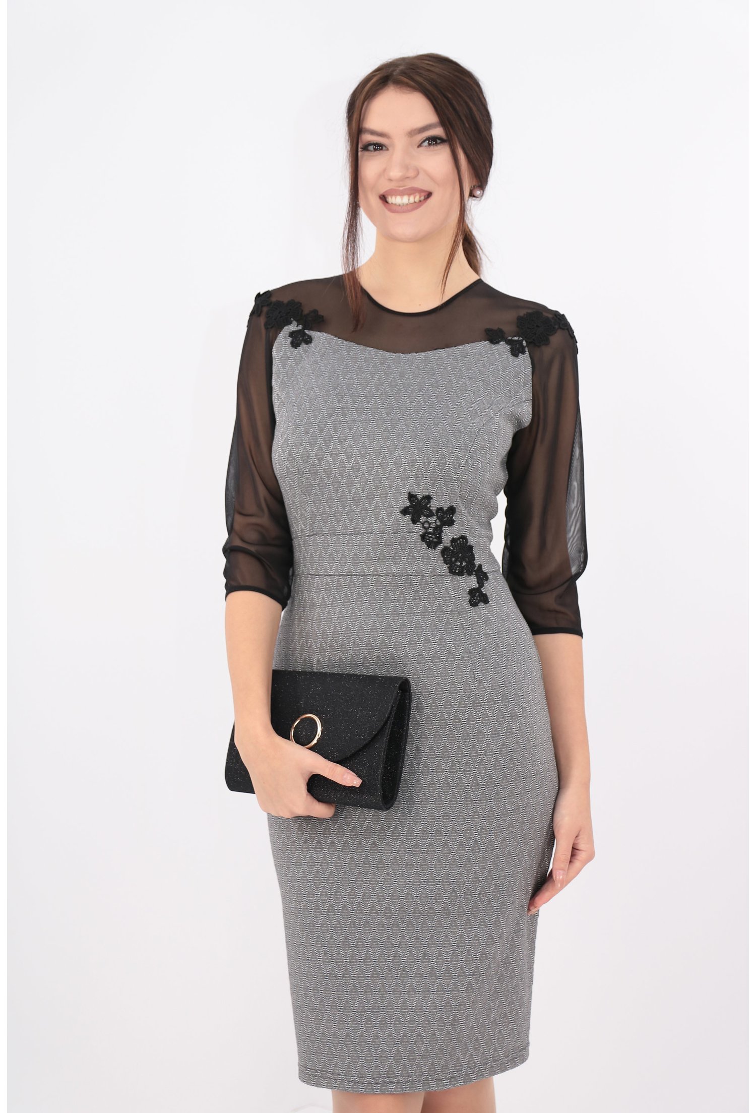 Rochie din brocard cu romburi argintii