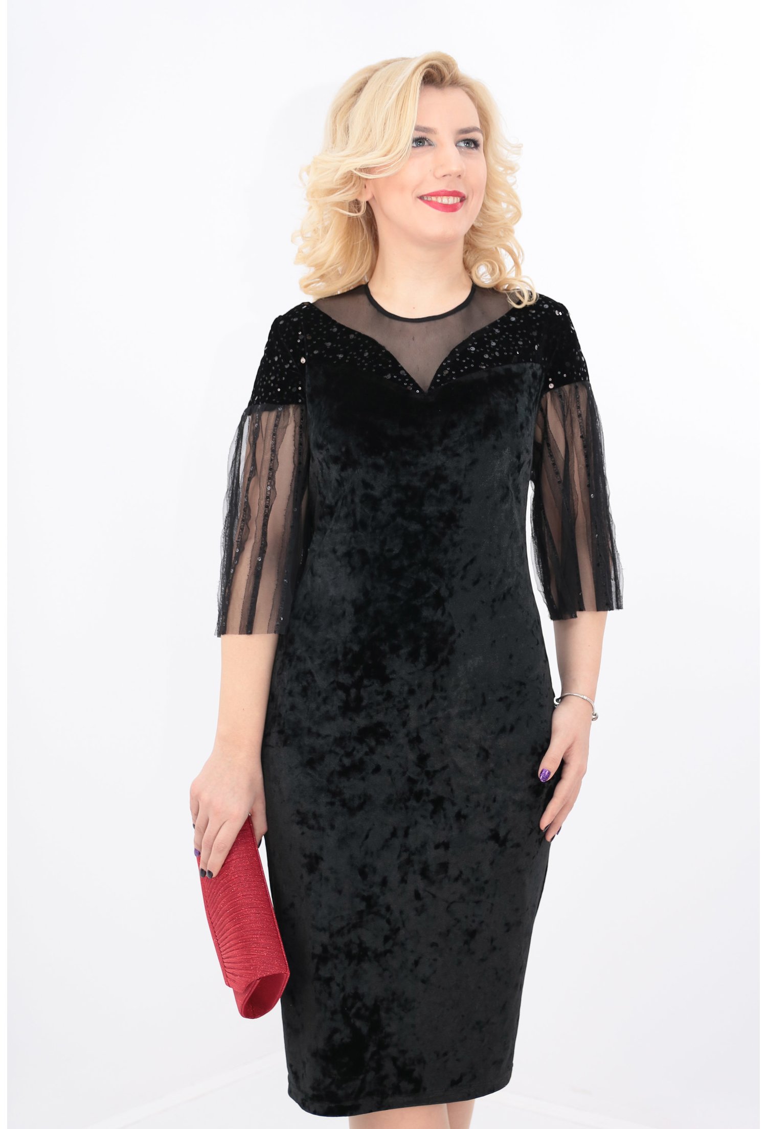 Rochie din catifea neagra cu paiete