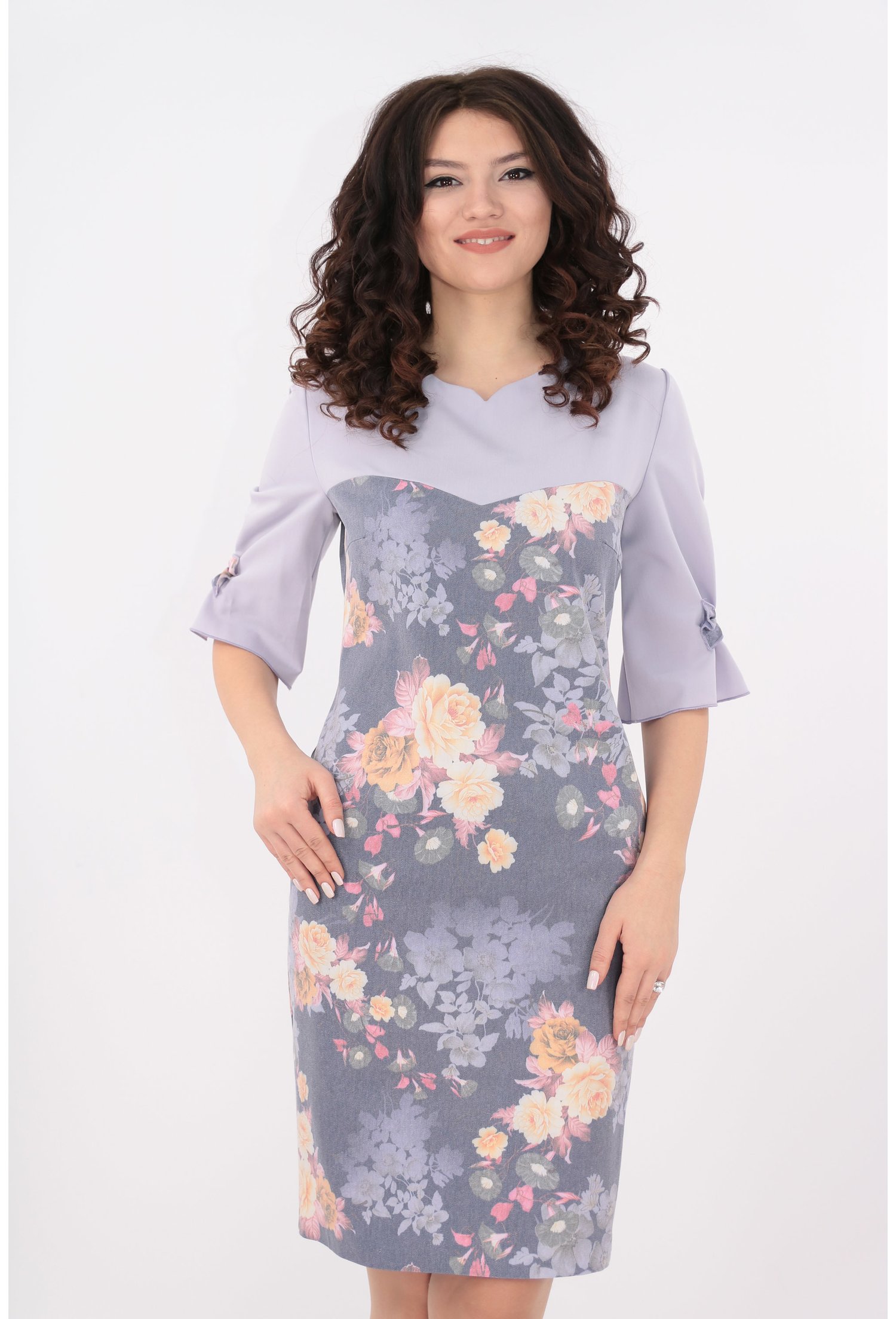 Rochie din denim lila imprimat