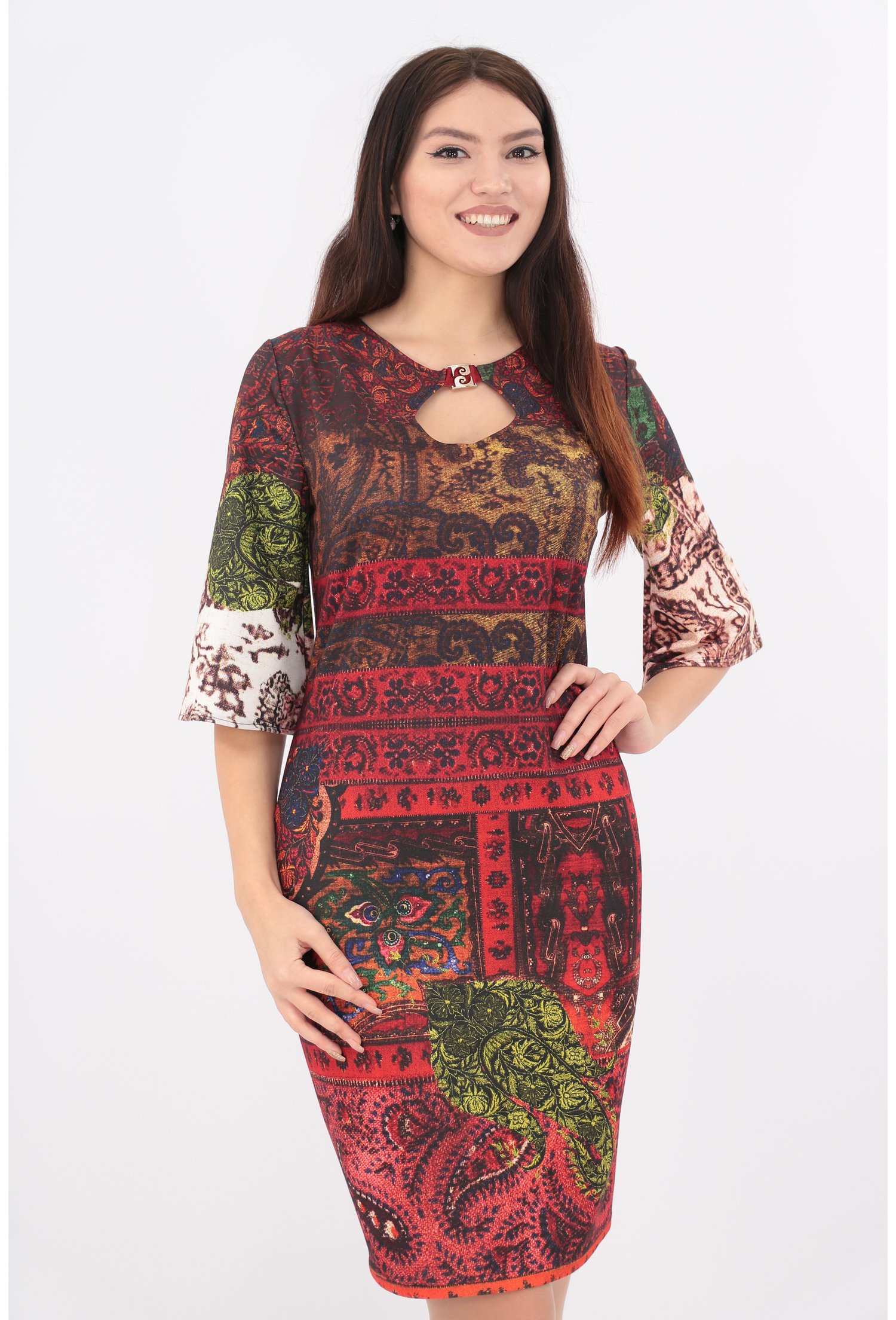Rochie din jerse multicolor cu print floral