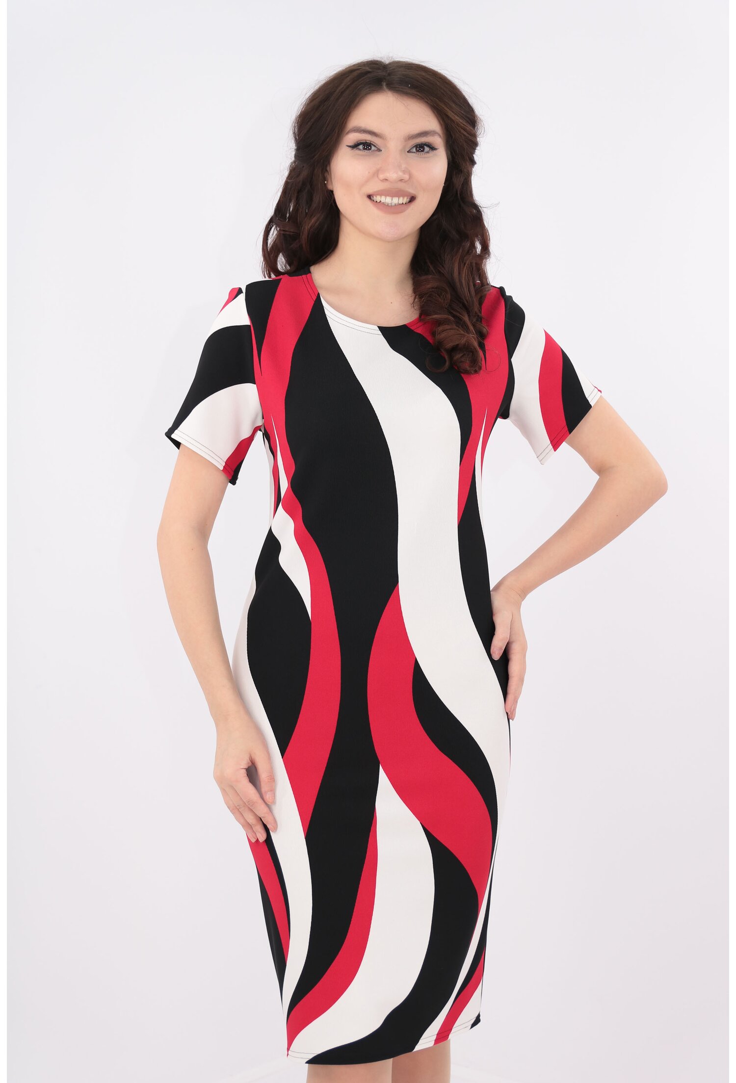 Rochie dreapta cu dungi rosii si negre