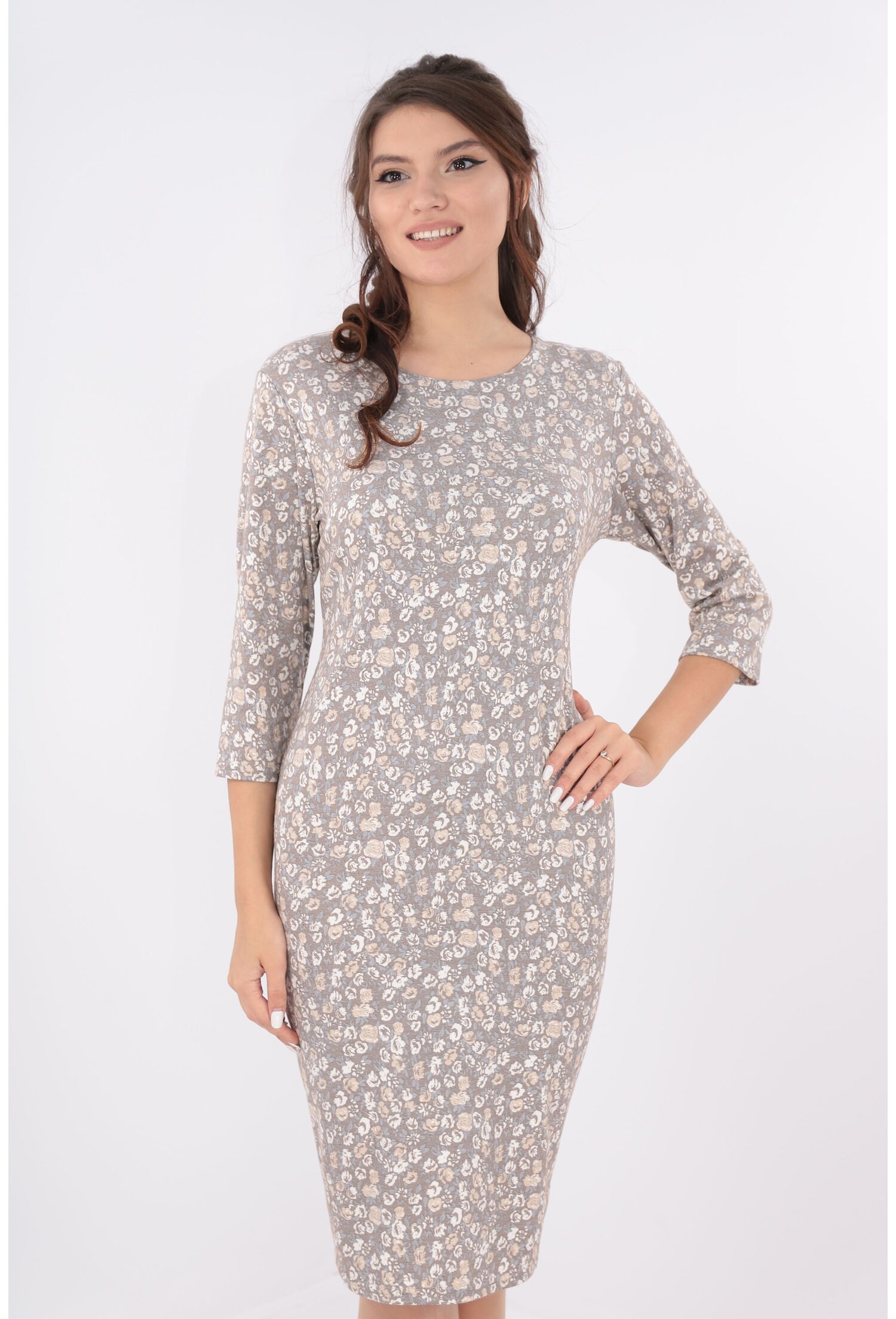 Rochie gri cu print floral discret