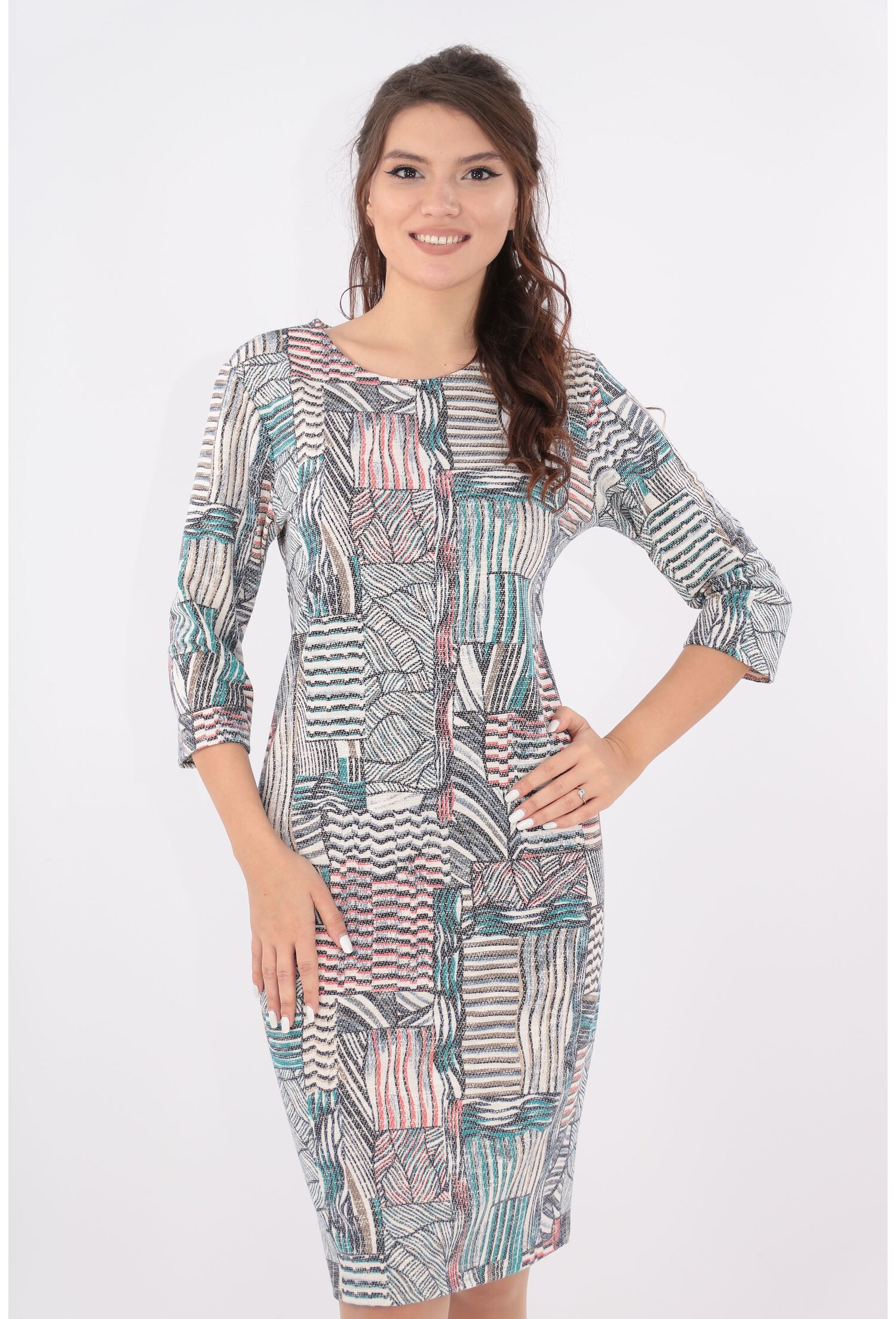 Rochie ivory cu desen geometric