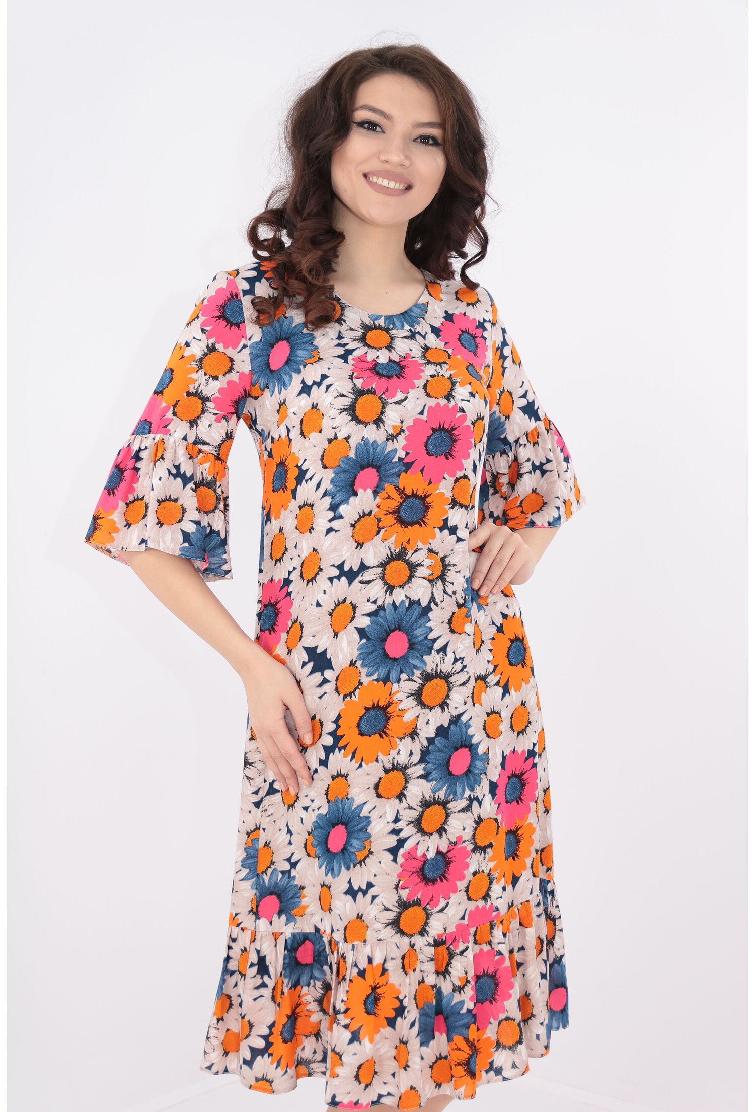 Rochie lejera din bumbac cu print fucsia