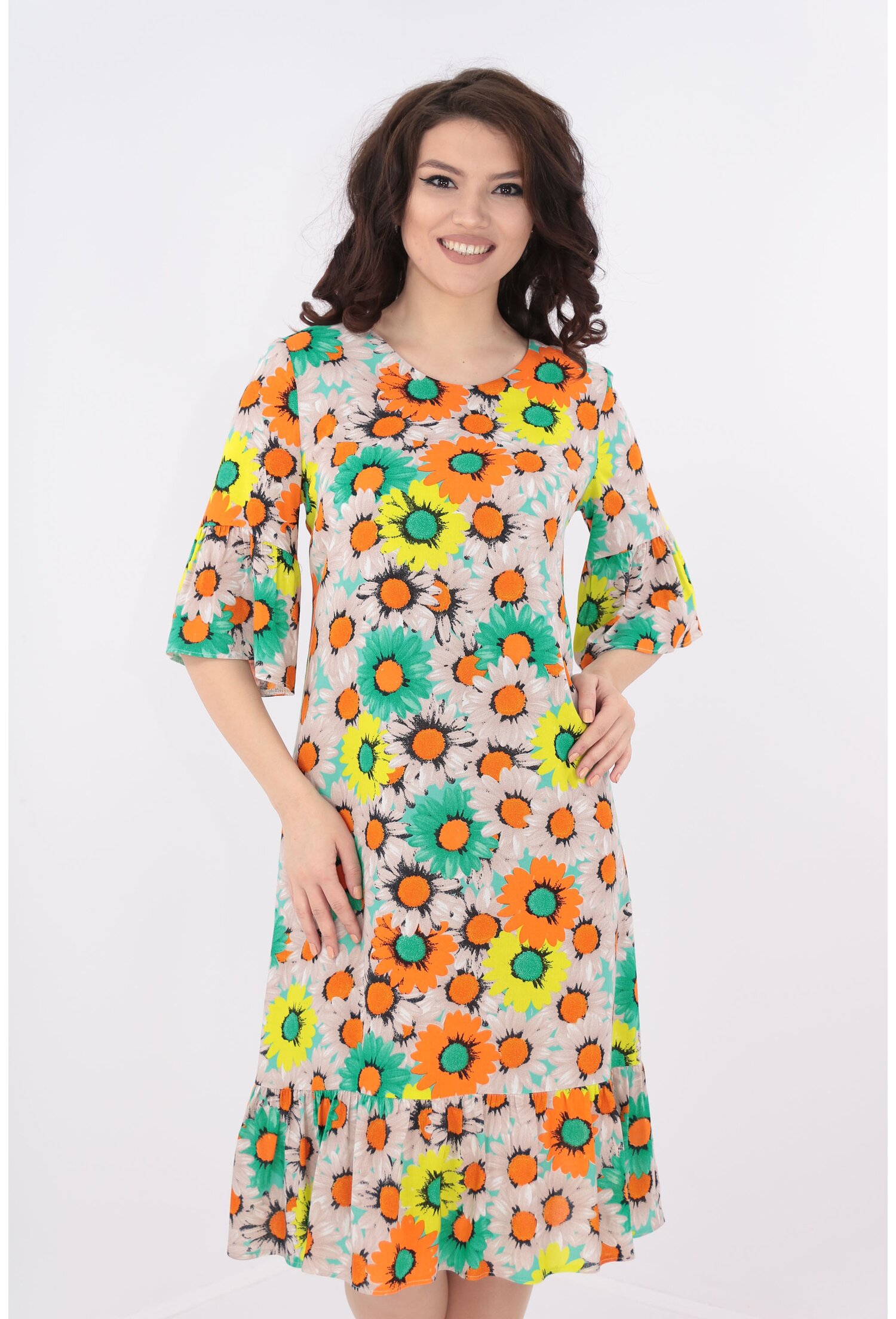Rochie lejera din bumbac cu print galben