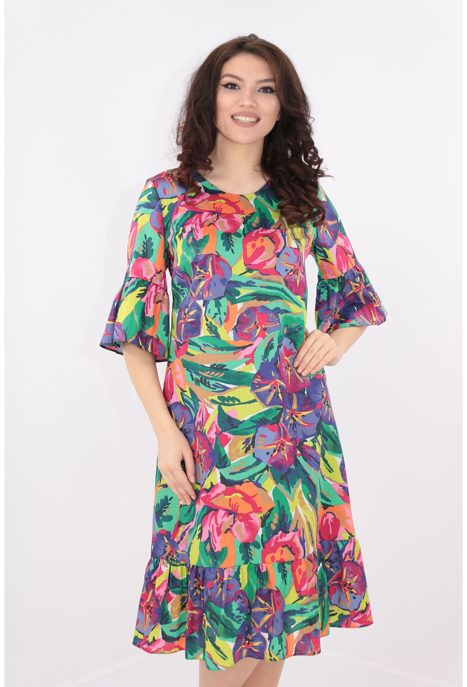 Rochie lejera din bumbac cu print multicolor