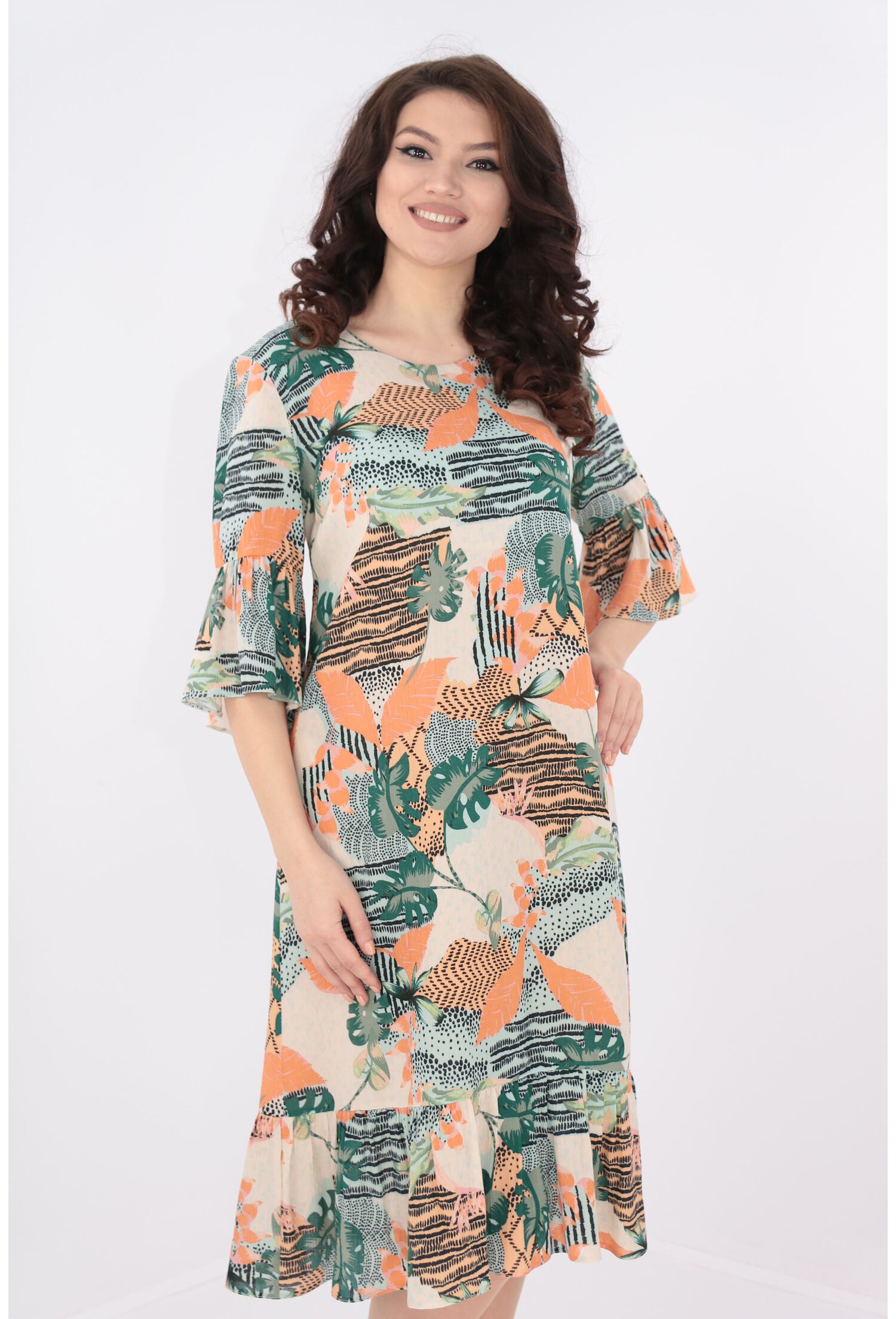 Rochie lejera din bumbac cu print verde