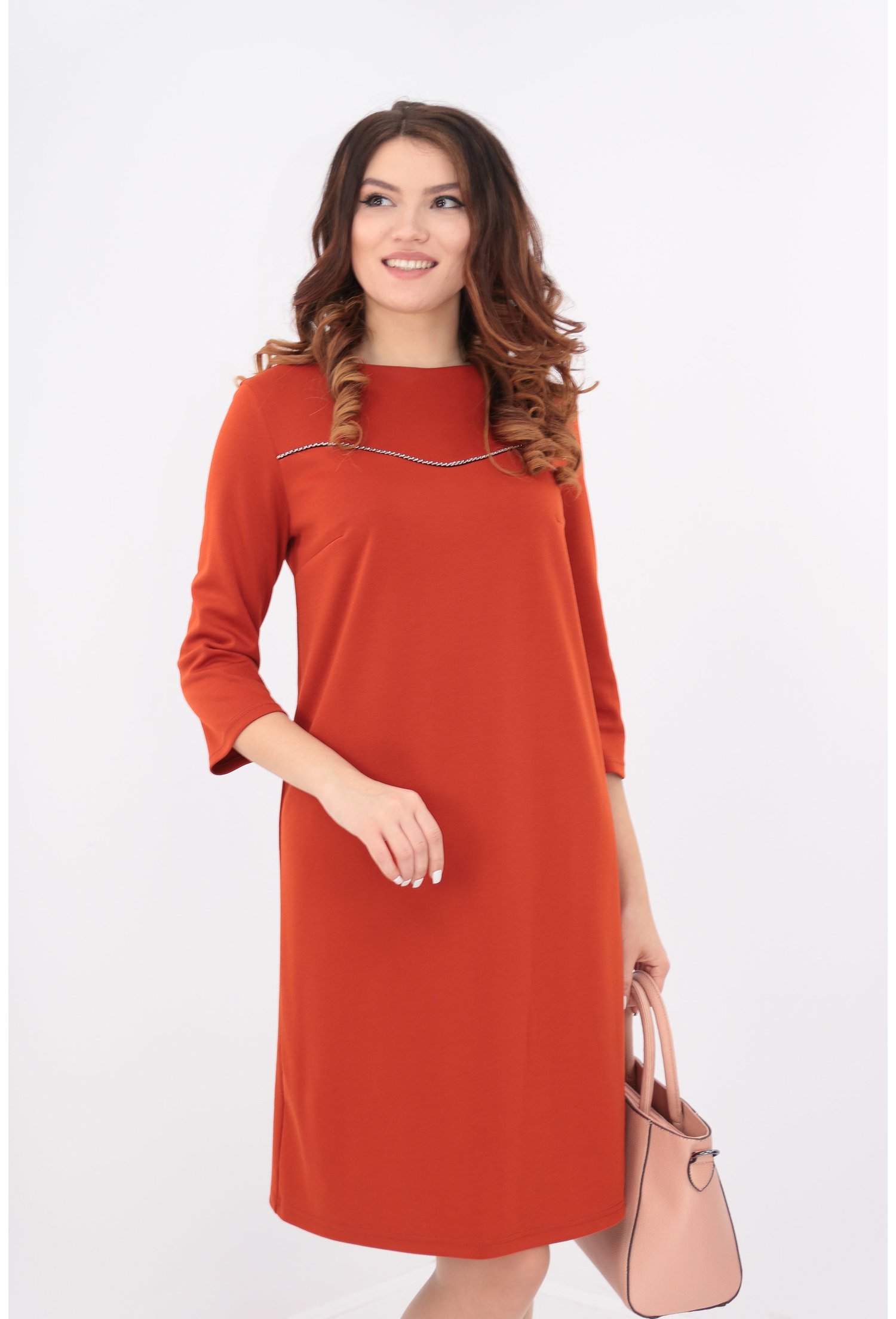 Rochie lejera din jerse caramiziu
