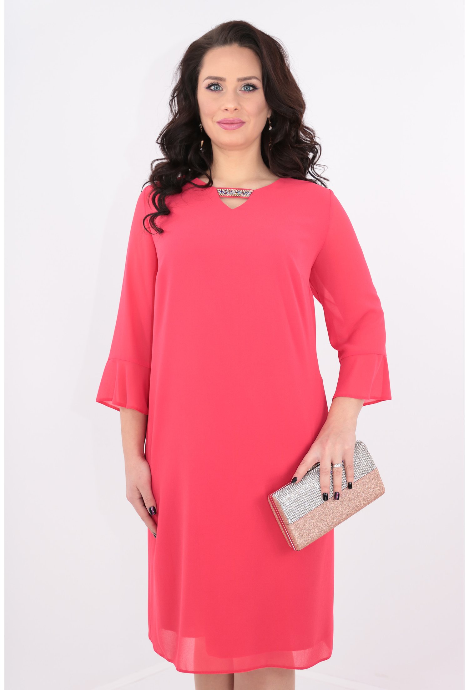 Rochie midi din voal corai