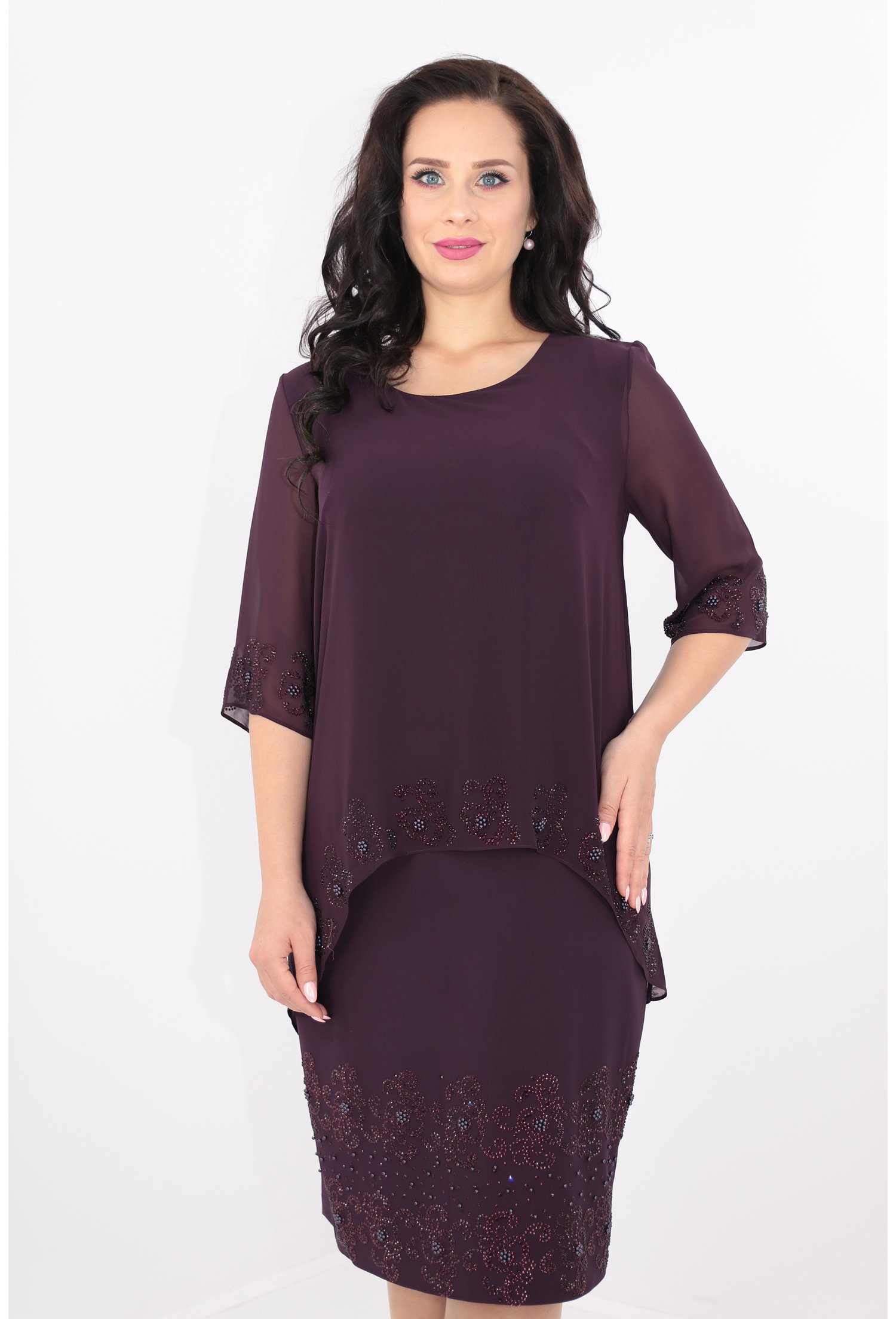 Rochie mov cu pelerina si strasuri