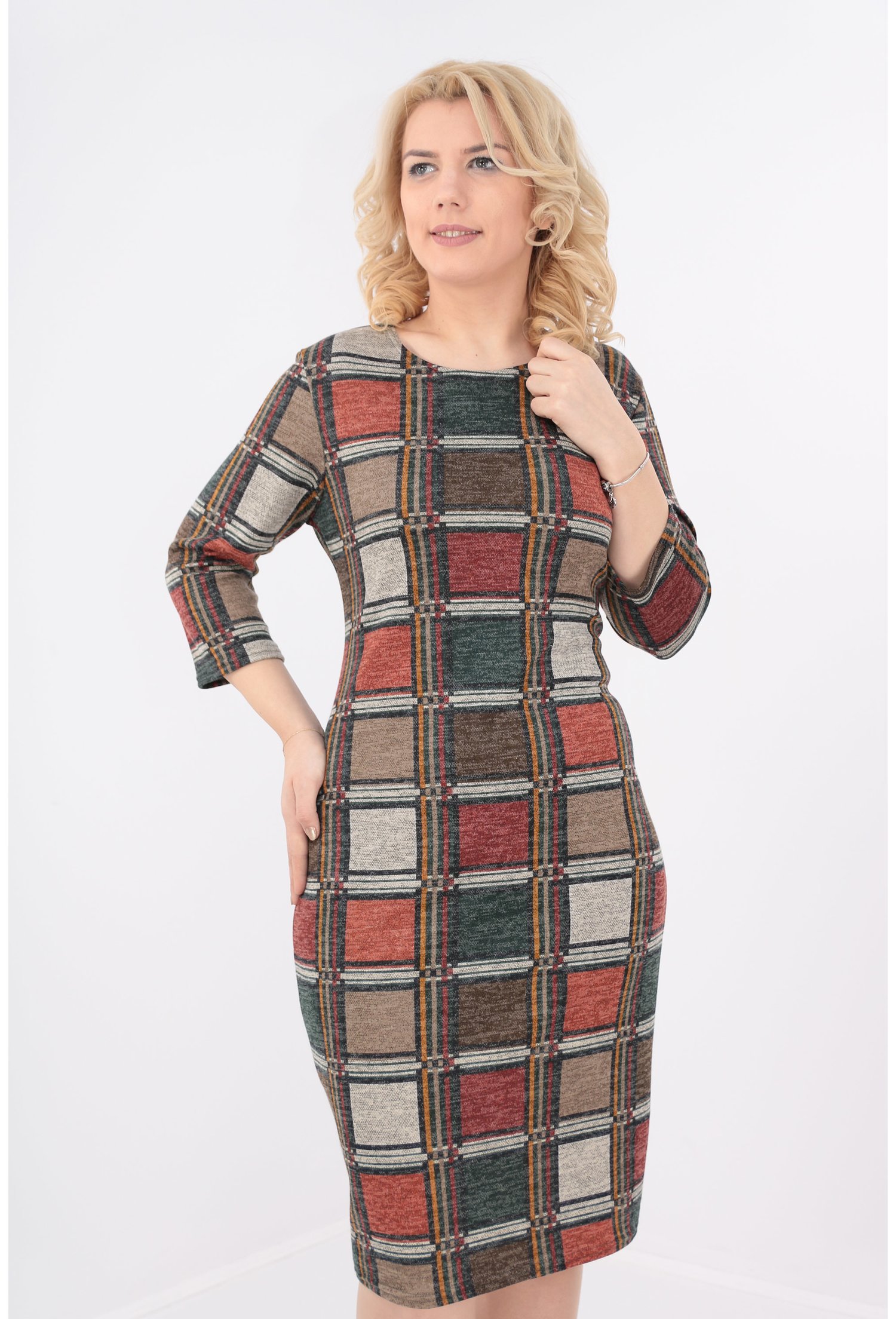 Rochie office cu carouri caramizii