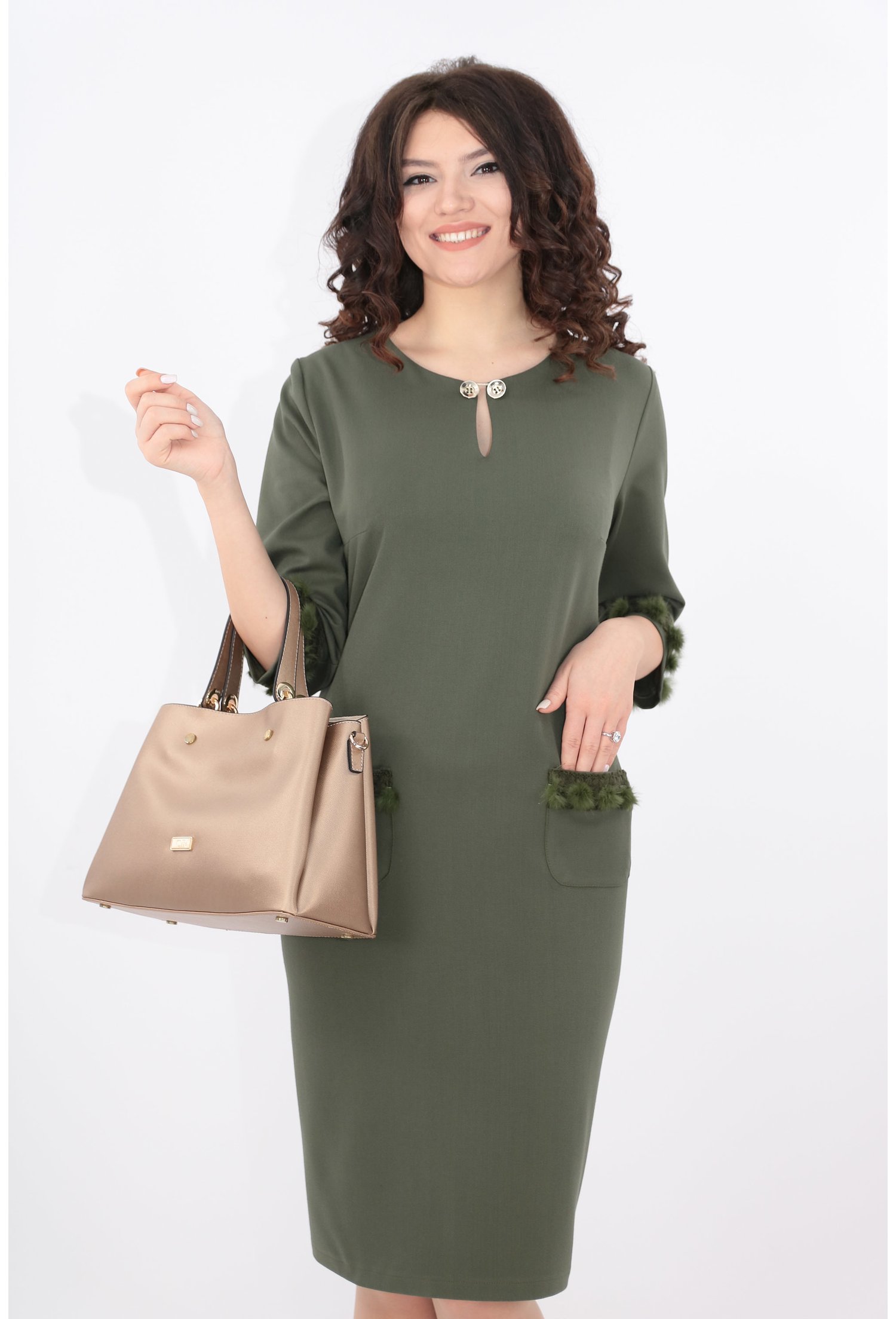 Rochie olive cu buzunare