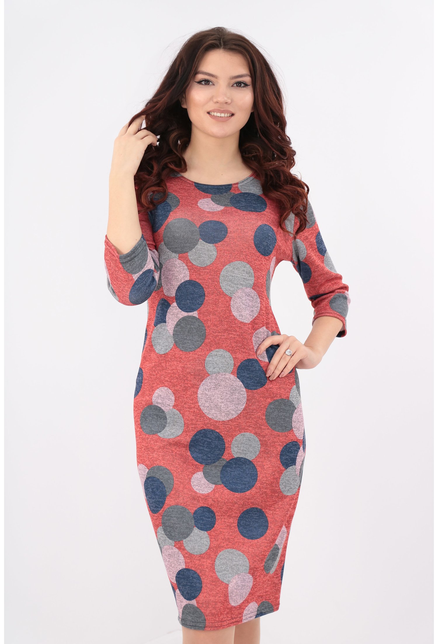 Rochie rosie cu buline maxi bleumarin