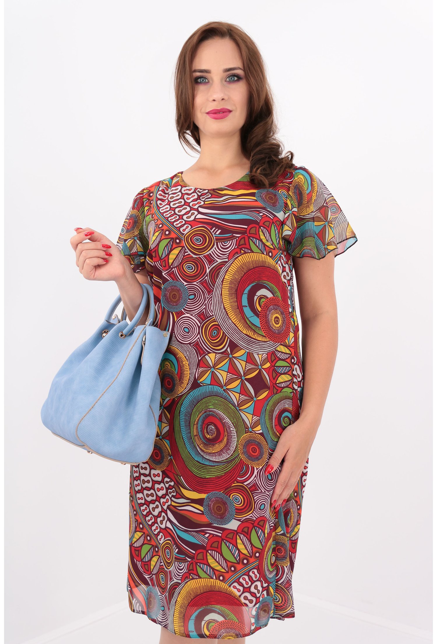 Rochie vaporoasa din voal cu print multicolor