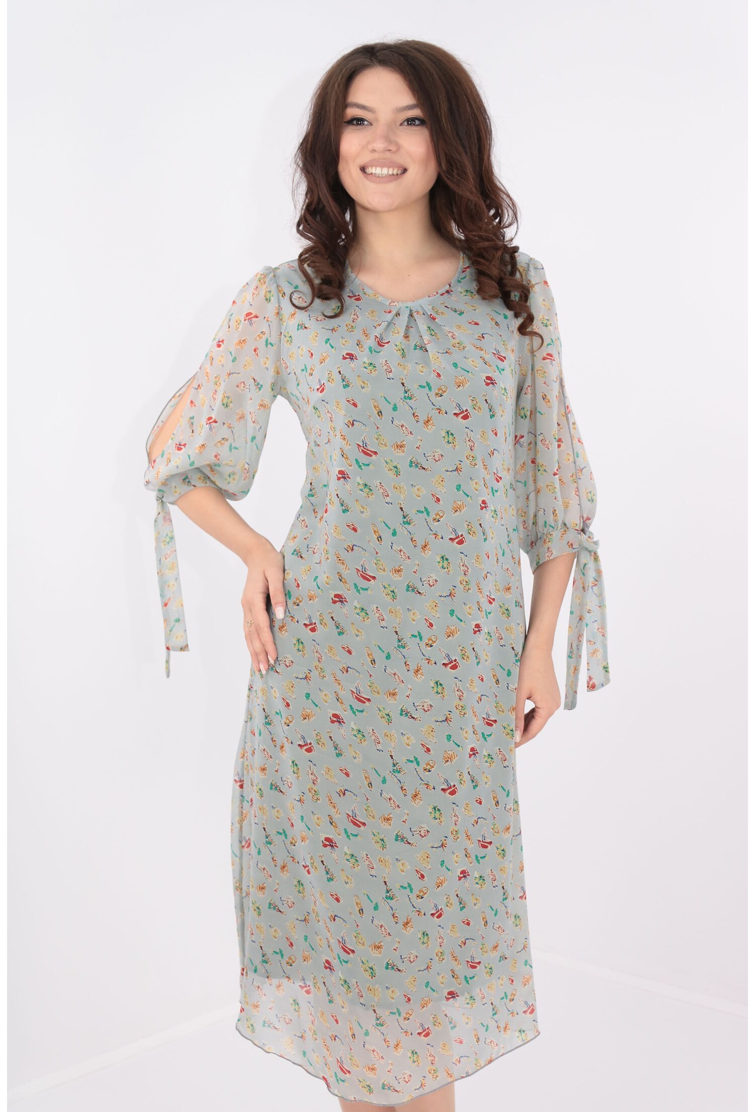 Rochie vaporoasa din voal gri cu print discret